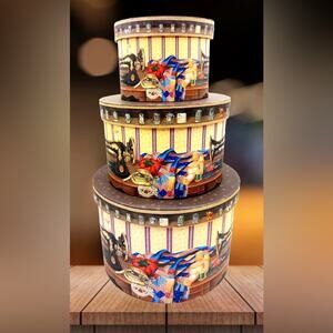 A Stitch In Time Sewing Themed Stacking Nesting Boxes w/ Storage Trays Set of 3